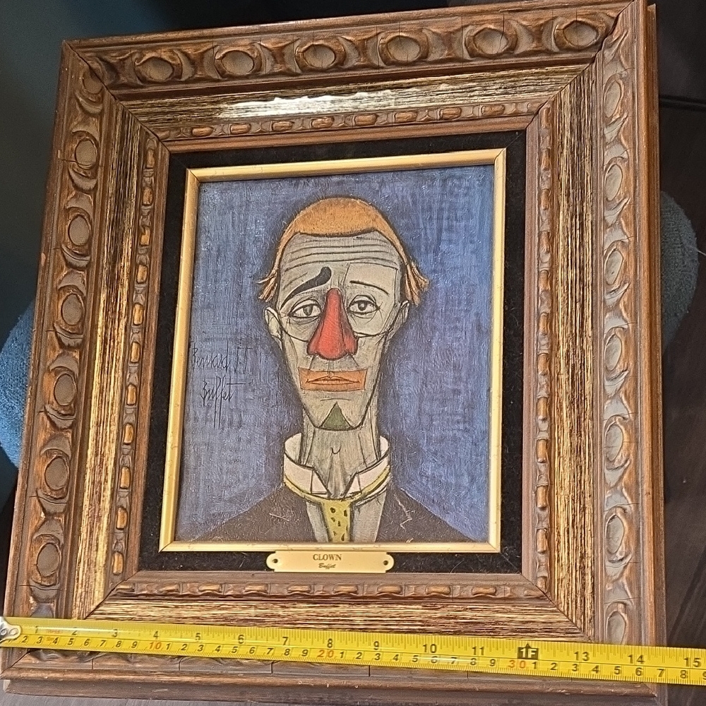 Vintage Clown Portrait in Ornate Brown Frame